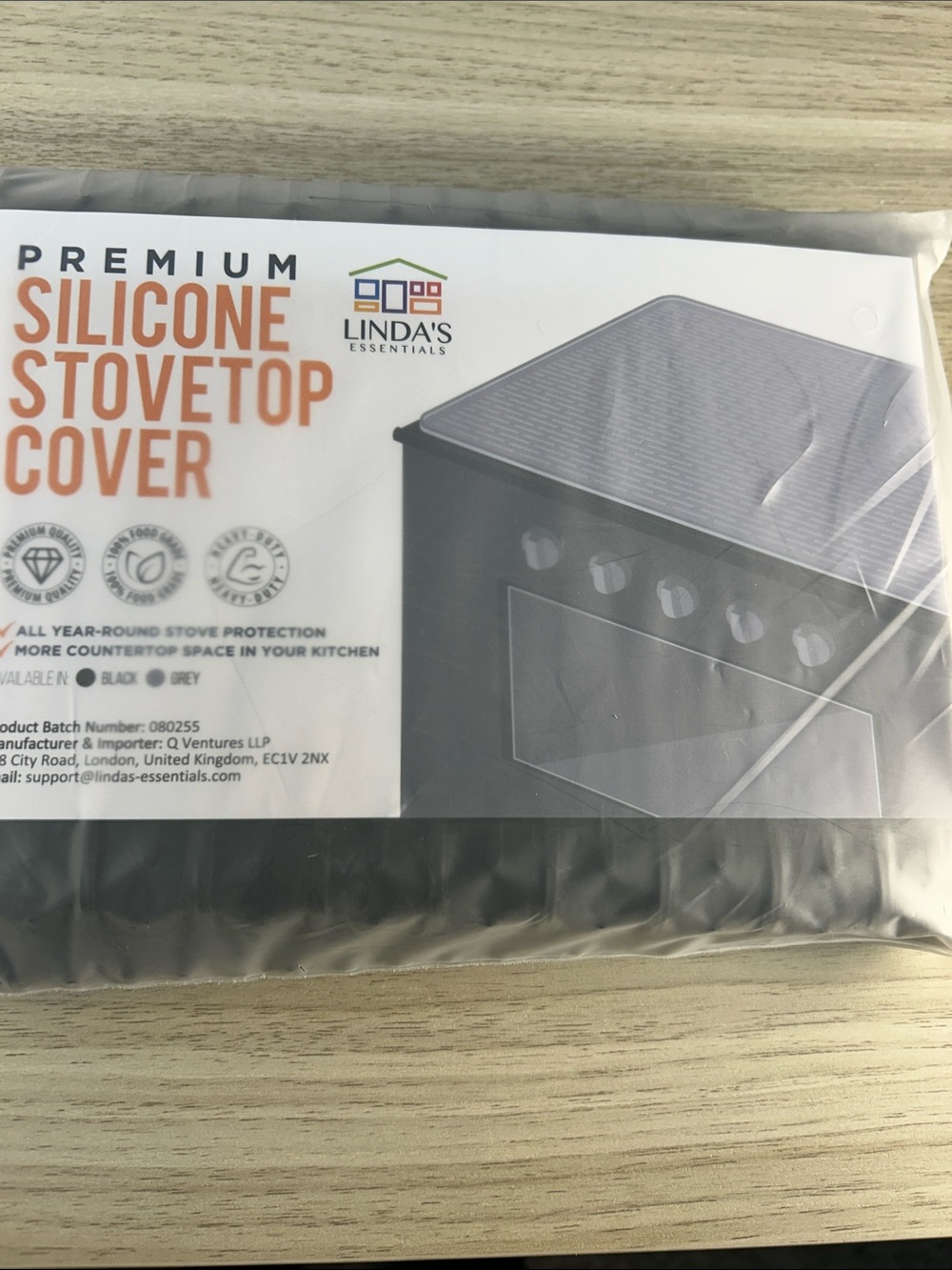 Linda's Essentials Premium Silicone Stovetop Cover - Black